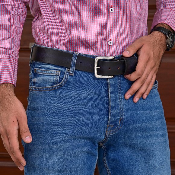 Premium Leather Belt For Men -Royal Blue With Black Tone. Free Personalization - Picture 8 of 15